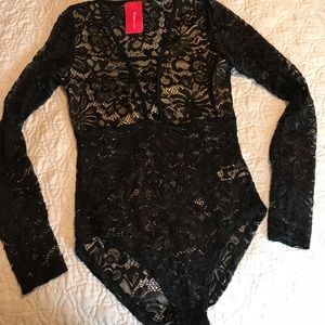 Lace long sleeve see thru bodysuit